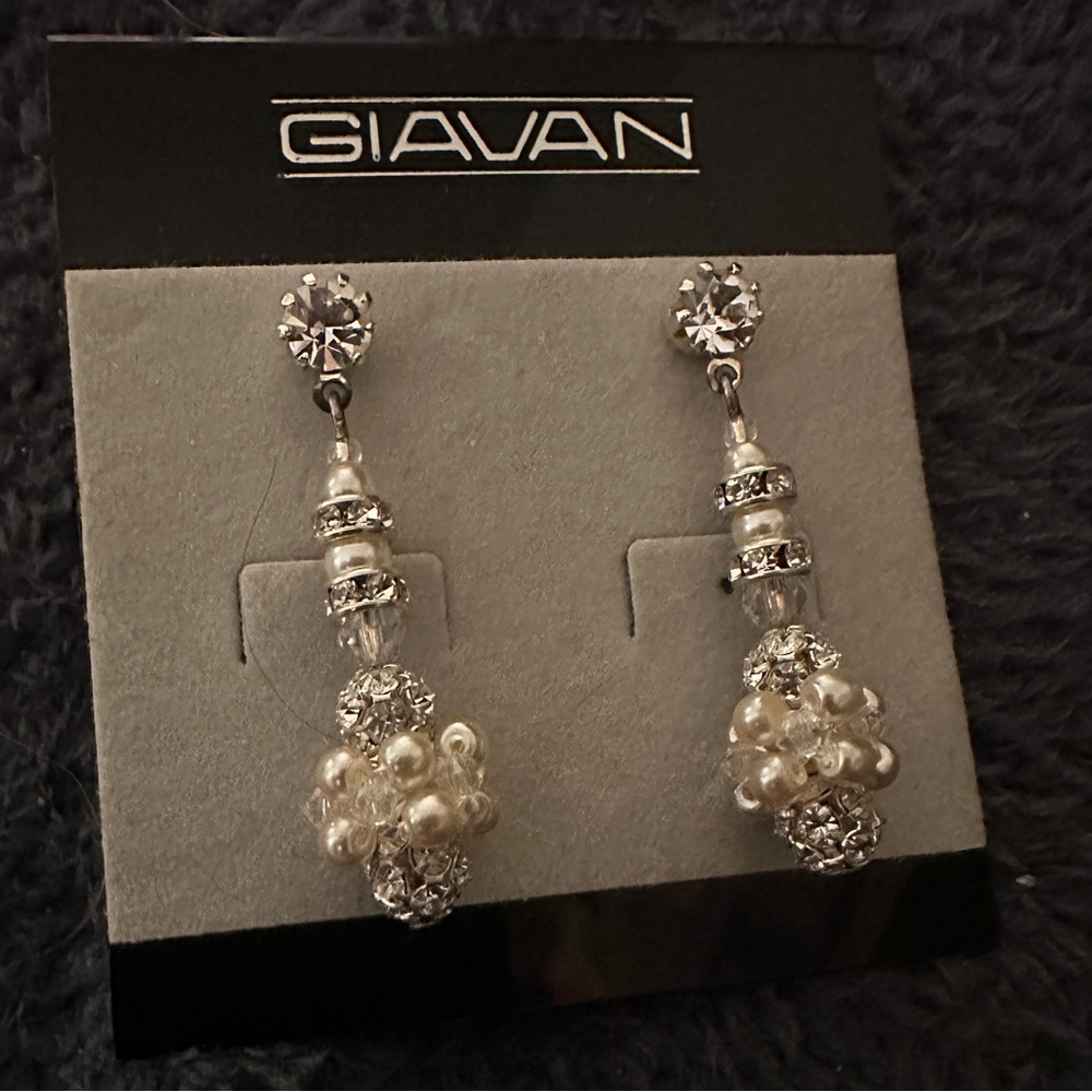 Giavan Crystal Drop Earrings with Pearl Cluster